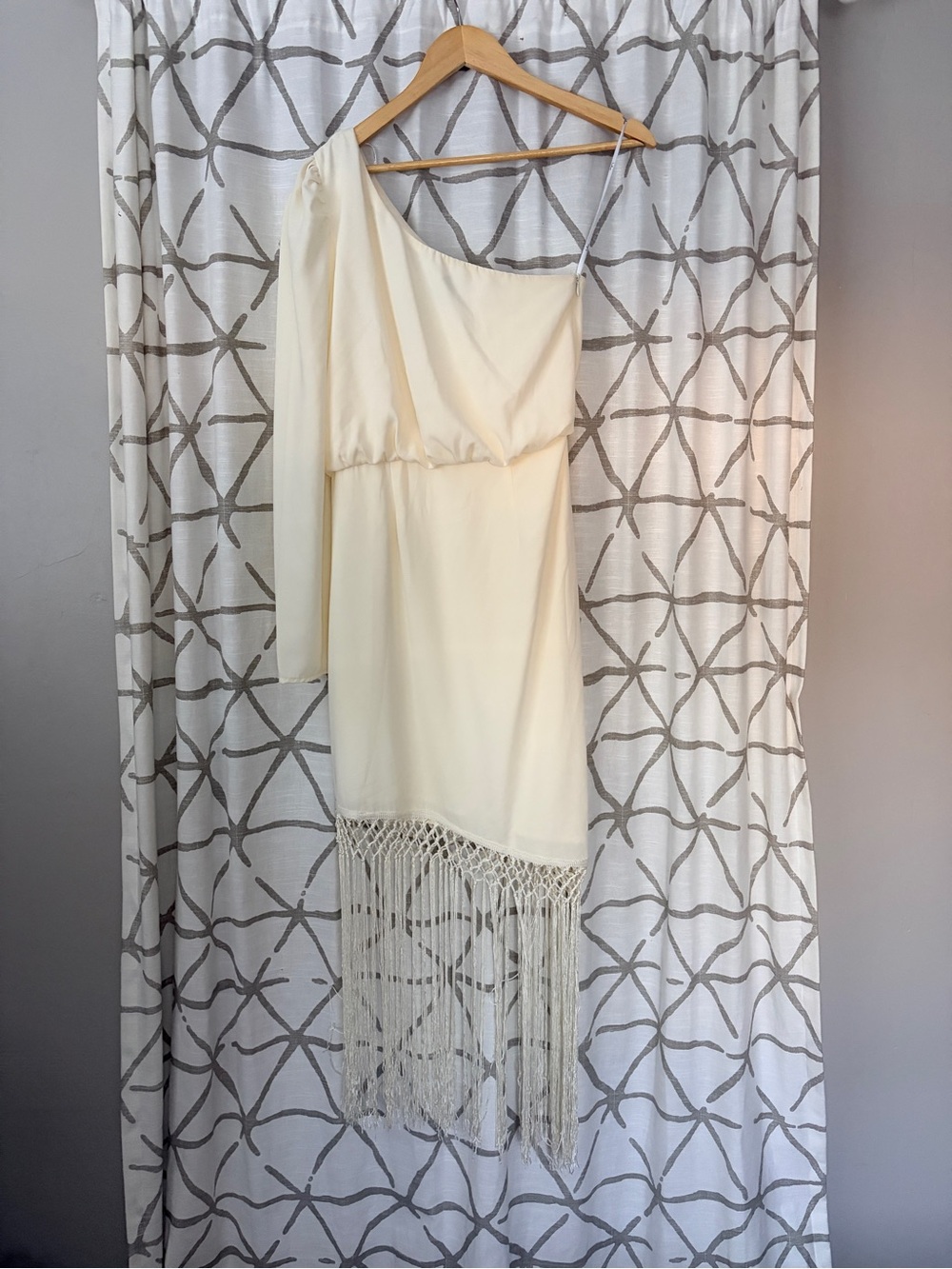 One-Shoulder Cream Fringe Dress
